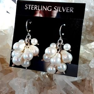 Sterling silver and Pearl cluster earrings with J Hooks